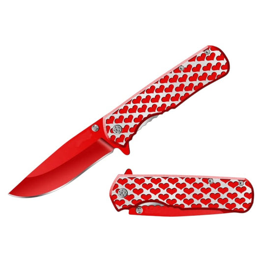 4.25" Hearts Handle Assist-Open Folding Knife (Red/Silver)