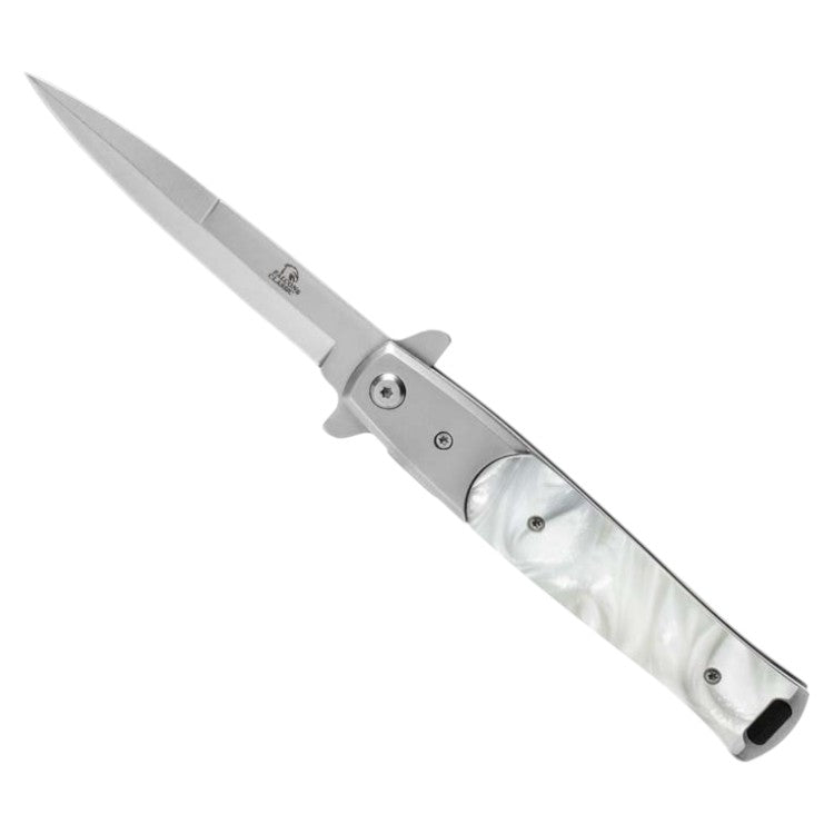 5" Pearl Plastic Handle Titaniumm Blade Asst.open Folding Knife (White)
