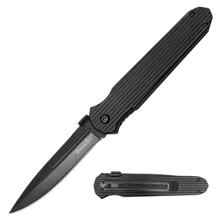 4" Black Shadow Manual Open Folding Knife with Belt Clip