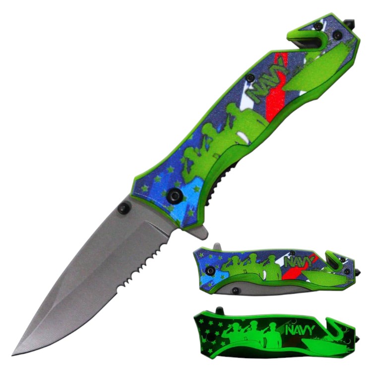 4.5" Rescue Knife Asst.Open with Glass Breaker Seatbelt cutter