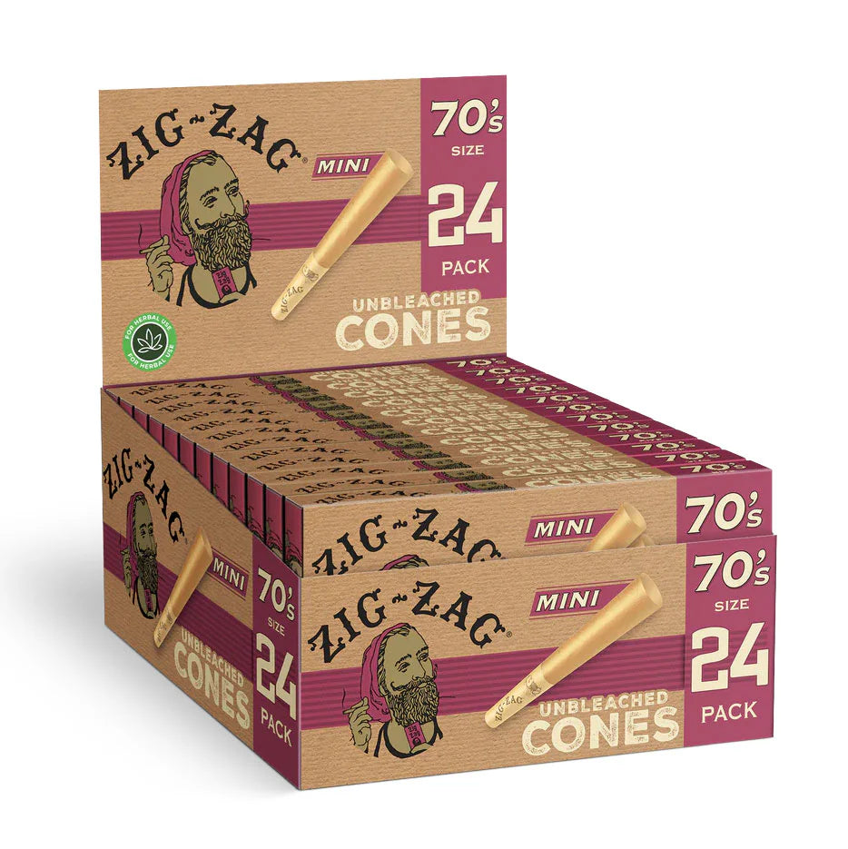 ZIG ZAG Cones Unbleached 70mm Mini Size 24/12ct