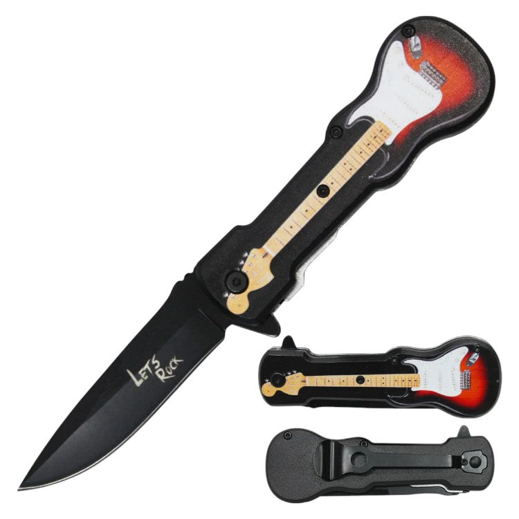 4.75" Guitar Metal Handle Assist-Open Knife with Belt Clip GT 6421-D