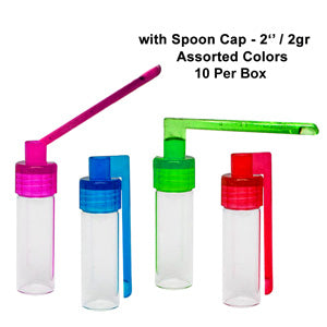Glass Vial with Spoon Cap Large 2.0''   (2 gr) - Assorted Colors, 10 Per Box