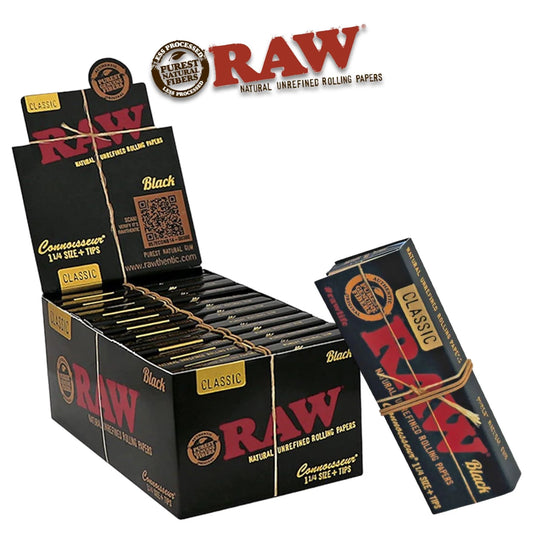 RAW Papers Black Connoisseur Papers + Tips 11/4 Size