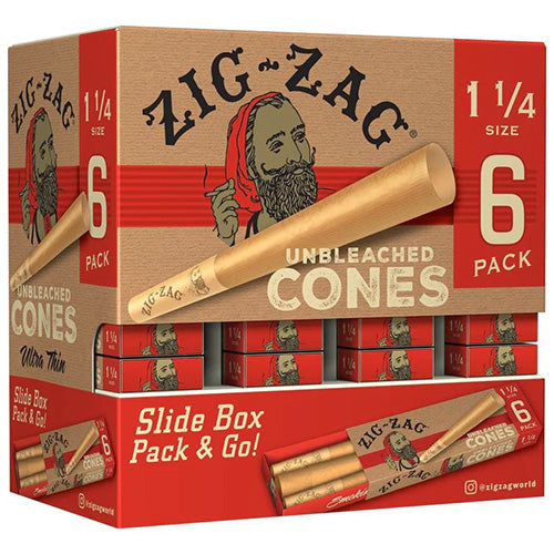 ZIG ZAG Cones Unbleached 11/4 Size 6-pack/36ct