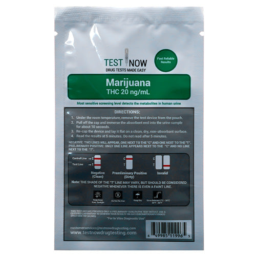 Test Now Drug Test Marijuana THC 20 ng/mL