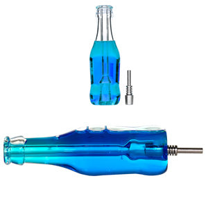 Nectar Collector Wine Bottle with Liquid inside and 10mm Metal Tip 2271a 5.5" Blue