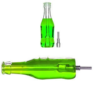 Nectar Collector Wine Bottle with Liquid inside and 10mm Metal Tip 2271a 5.5" Green