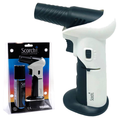 Scorch Torch Lighter Blister Combo - Butane Refill Adjst 45/90deg Angle 6.0" (61662) White