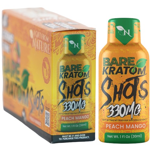 Bare Kratom Extracts & Drinks Kratom Shot 330MG - 30ML bottle 4-pack Peach Mango