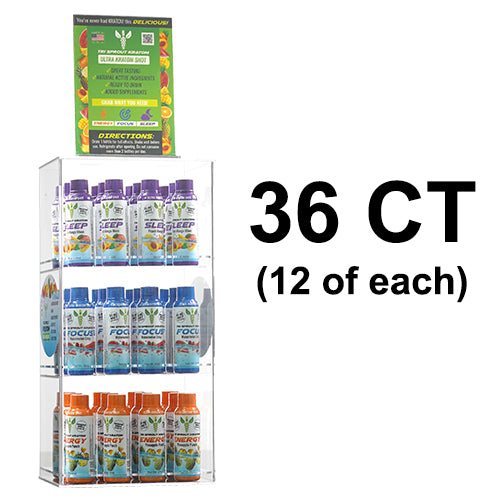 Tri Spout Extracts & Drinks Display Set (36 CT) Ultra Kratom Shots 2oz