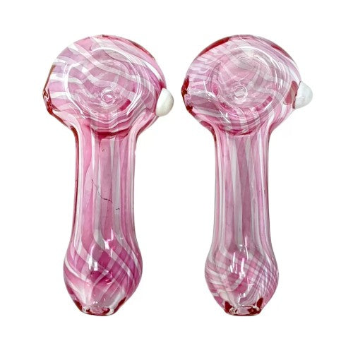 Unbranded Hand Pipe Pink Streak Transparent Spoon (114061) Glass 4.0"