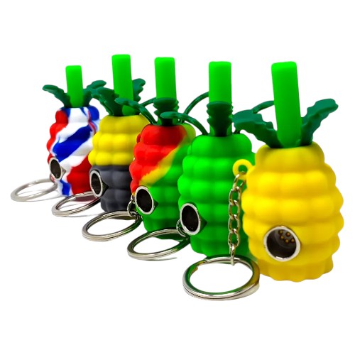 Unbranded Hand Pipe Pineapple Silicone/ Key Chain (114073) Glass 4.0"