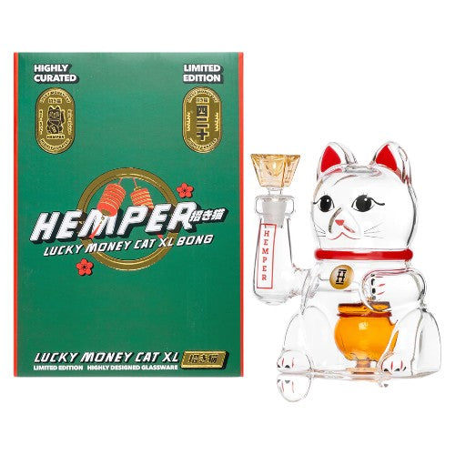 HEMPER Glass Lucky Cat XL Bong (114123)  7.0"