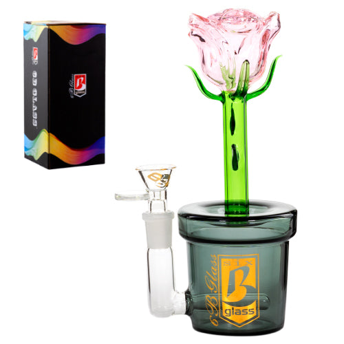 6B Glass Glass Pot Of Rose (7576) Black 9.0"