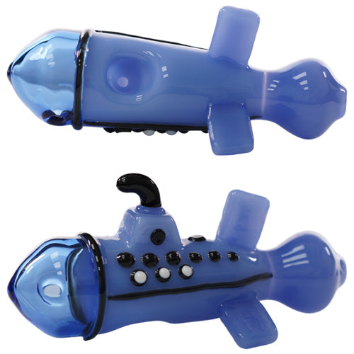 Unbranded Hand Pipe Submarine (1548) Glass 5.0" Blue