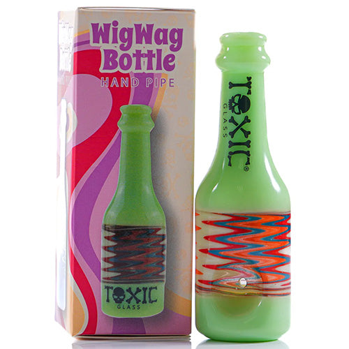 Toxic Hand Pipe Bottle Wigwag TXH12 (6294) Glass 4.0" Slime Green