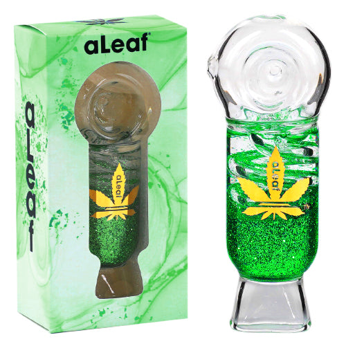 aLeaf Hand Pipe Glitter With Swirl (7152) Glass 4.0" Green