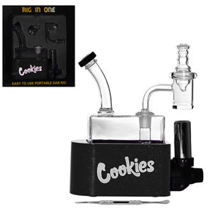 Unbranded Glass Rig In One -Cookies- Dab Rig Kit - with Quartz Banget, Carb Cap, Torch, Dabbing Tool (6110) 6.5" Black