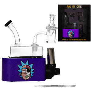 Unbranded Glass Rick & MortyRig In One-Dab Rig Kit - with Quartz Banget, Carb Cap, Torch, Dabbing Tool (6113) 6.5" Purple