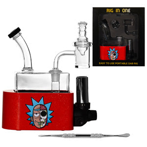 Unbranded Glass Rick & MortyRig In One-Dab Rig Kit - with Quartz Banget, Carb Cap, Torch, Dabbing Tool (6113) 6.5" Red