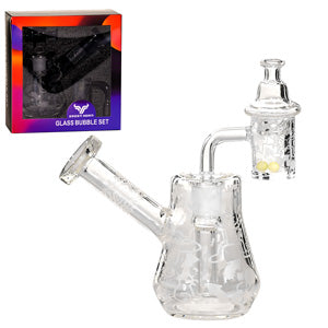 Green Horn Glass Glass Bubble Set- with Banger, 2 Balls & Spinner Carb Cap (7023) 4.0" Design A