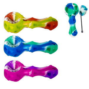 Unbranded Silicone Silicone Hand Pipe with Metal Dubbing Tool 4.0"