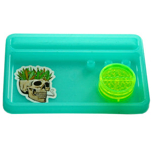 Unbranded Sets Plastic Tray 8.5" x 5.5" with 50mm Plastic Grinder 8.5" Blue