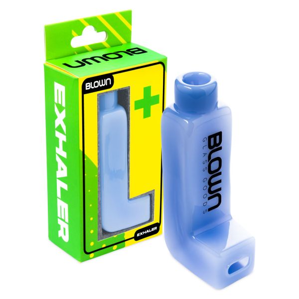 Blown Glass Exhaler 4" Inhaler Pipe - in Blown BOX Blue