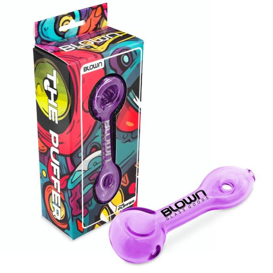 Blown Glass Handpipe 3.5" - The Puffer - w/Donut Hole in Blown Box Purple