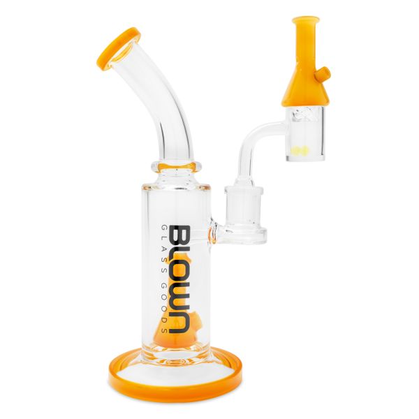 Blown Glass - Arise - 9" Rig w/Colored Perc and Mouth Piece in Blown Box Yellow