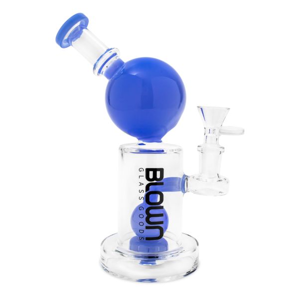 Blown Glass - Scope - 8" Rig w/Perc and Globe Mouth Piece in Blown Box Blue