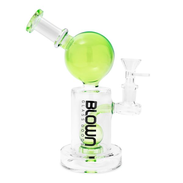 Blown Glass - Scope - 8" Rig w/Perc and Globe Mouth Piece in Blown Box Green
