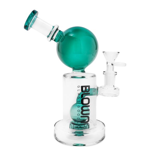 Blown Glass - Scope - 8" Rig w/Perc and Globe Mouth Piece in Blown Box Teal