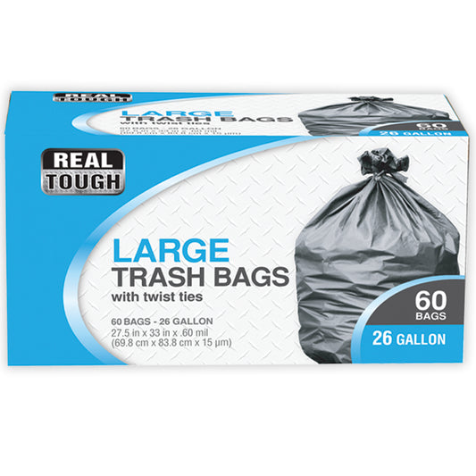 REAL TOUGH Kitchenware & Trash Bags TRASH BAG 26 GL 60 CT TWIST TIE BLACK