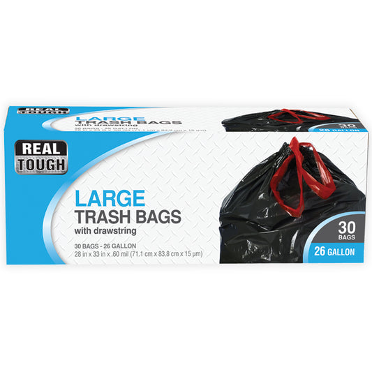 REAL TOUGH Kitchenware & Trash Bags TRASH BAG 26 GL 30 CT DRAW STRING BLACK