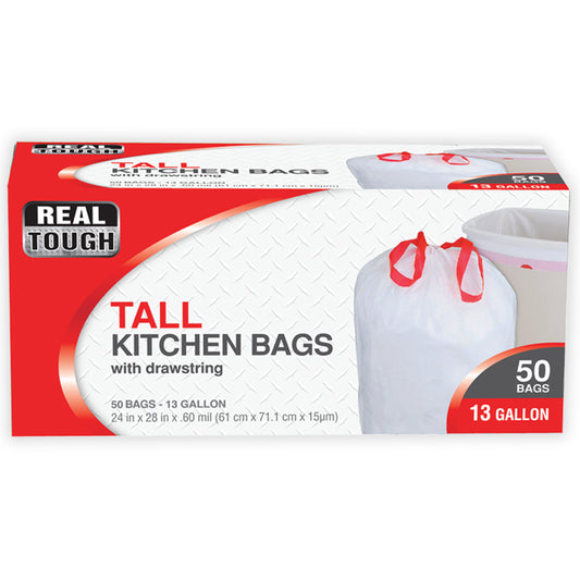REAL TOUGH Kitchenware & Trash Bags TALL KITCHEN BAG 13 GL 50 CT DRAW STRING