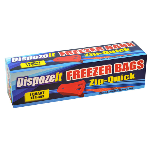 DISPOZEIT Kitchenware & Trash Bags FREEZER BAG 1 QT 12 CT ZIP QUICK CLOSURE