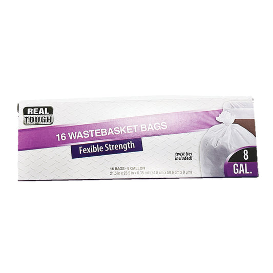 REAL TOUGH Kitchenware & Trash Bags TRASH BAG 8 GL 16CT TWIST TIE WHITE
