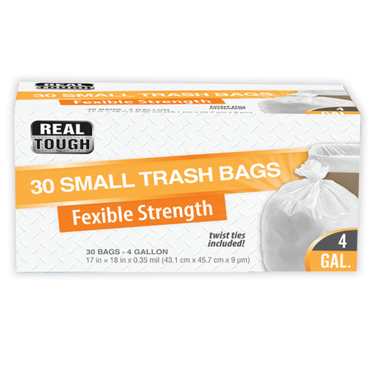 REAL TOUGH Kitchenware & Trash Bags TRASH BAG 4 GL 30 CT TWIST TIE WHITE