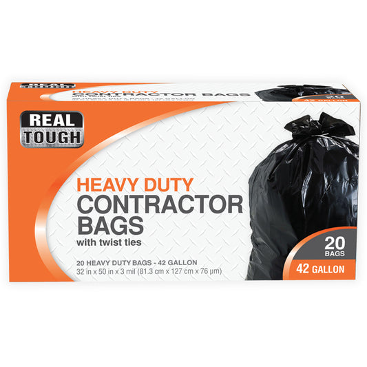 REAL TOUGH Kitchenware & Trash Bags CONTRACTOR BAG 42 GL 20 CT BLACK