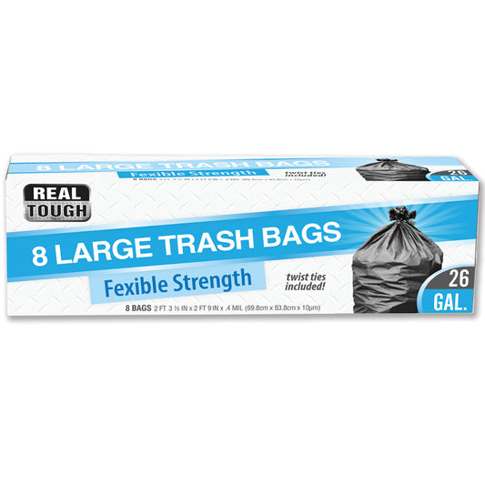 REAL TOUGH Kitchenware & Trash Bags TRASH BAG 8 CT 26 GL TWIST TIE