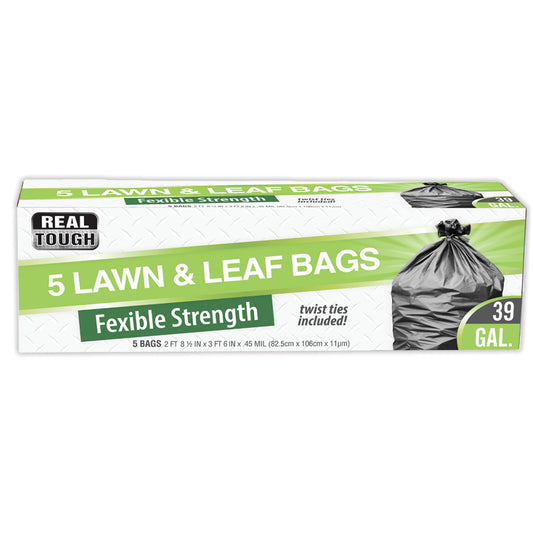 REAL TOUGH Kitchenware & Trash Bags LAWN & LEAF BAG 5 CT 39 GL TWIST TIE