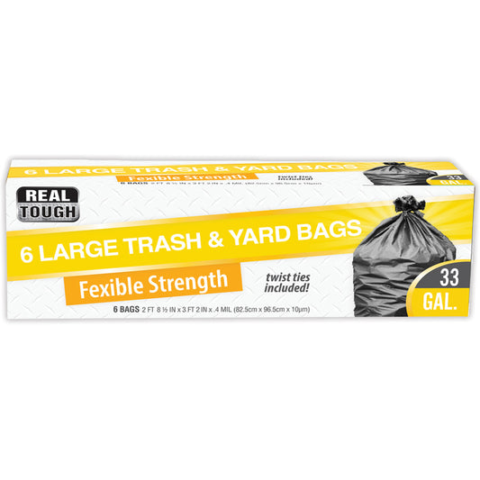 REAL TOUGH Kitchenware & Trash Bags TRASH & YARD BAG 6 CT 33 GL TWIST TIE LARGE