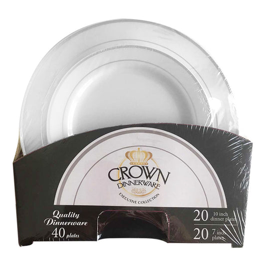 CROWN Tableware & Towels PLATE SET 40 CT SET (20 X 7 IN PLATE & 20 X 10 IN PLATE) EXECUTIVE COLLECTION SILVER