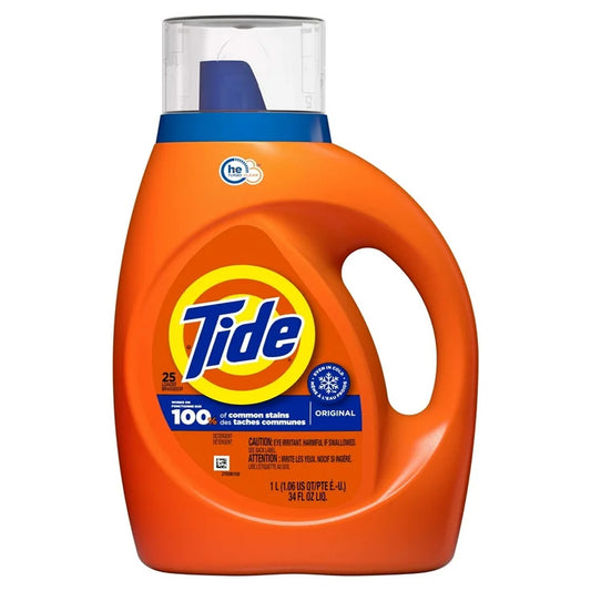 TIDE Laundry LIQUID DETERGENT 34 OZ HE ORIGINAL 25 LOADS