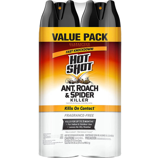 HOT SHOT Pest Control ANT, ROACH & SPIDER KILLER SPRAY 17.5 OZ 2 PK UNSCENTED