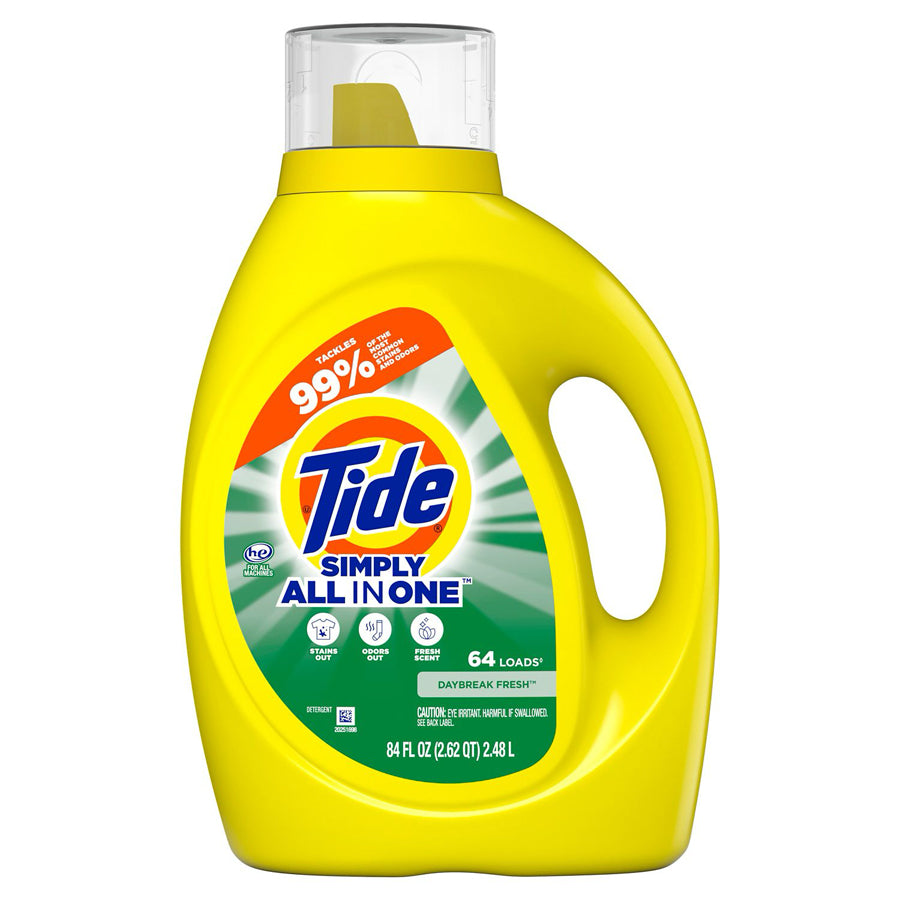 TIDE Laundry LIQUID DETERGENT 84 OZ SIMPLY ALL IN ONE DAYBREAK FRESH 64 LOADS HE