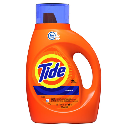 TIDE Laundry LIQUID DETERGENT 46 OZ ORIGINAL 32 LOADS HE