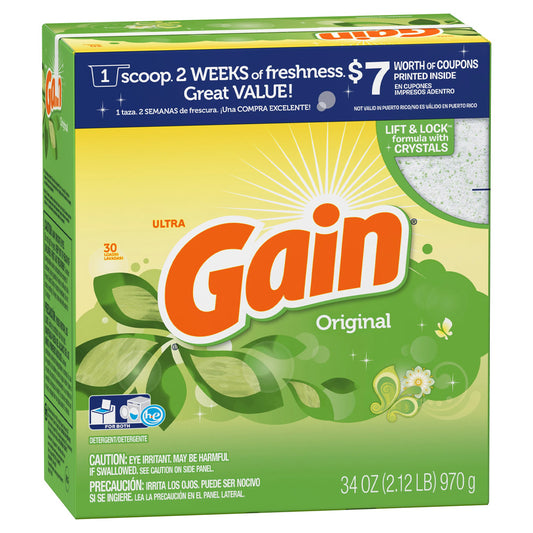 GAIN Laundry POWDER DETERGENT 34 OZ 33 LOADS ORIGINAL